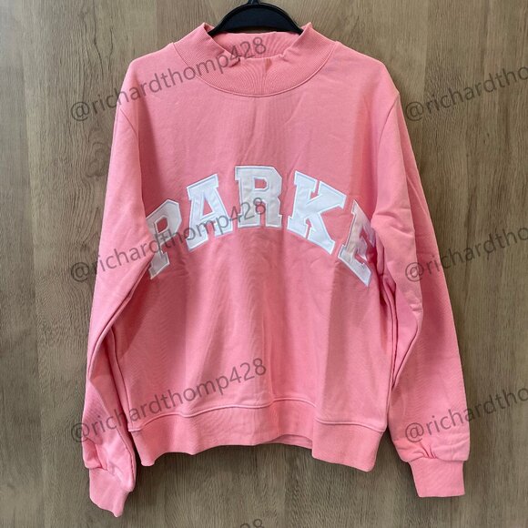 Parke Tops - PARKE Red Mock Neck Sweatshirt Oversized Varsity Logo Crewneck